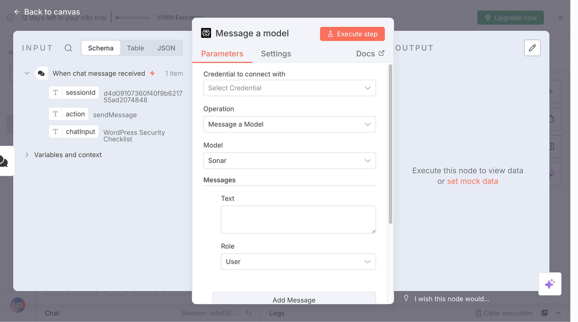 n8n node configuration popup