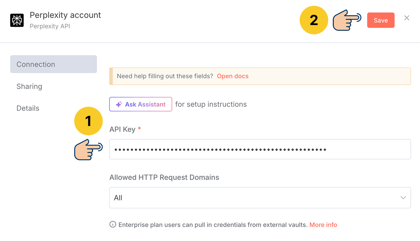 Field for pasting API key