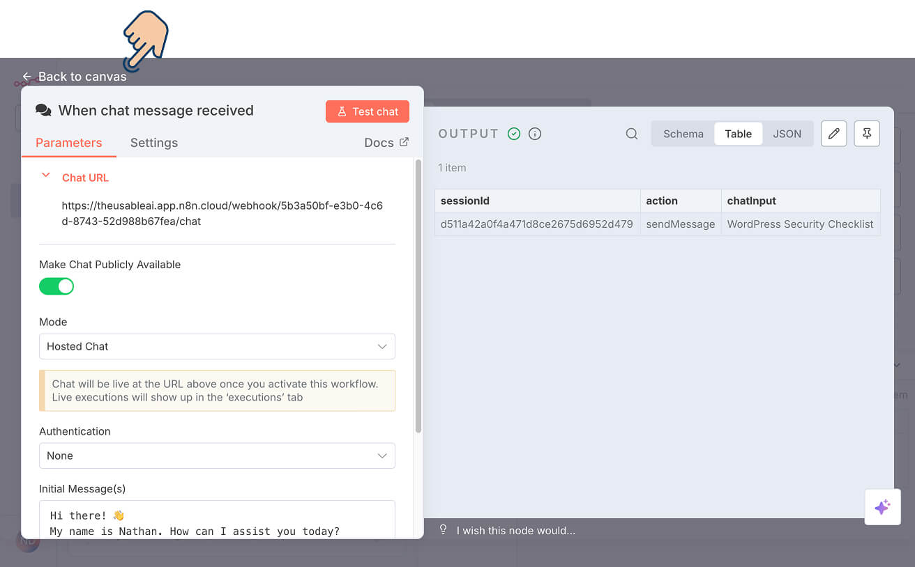 Button for exiting to n8n workflow canvas