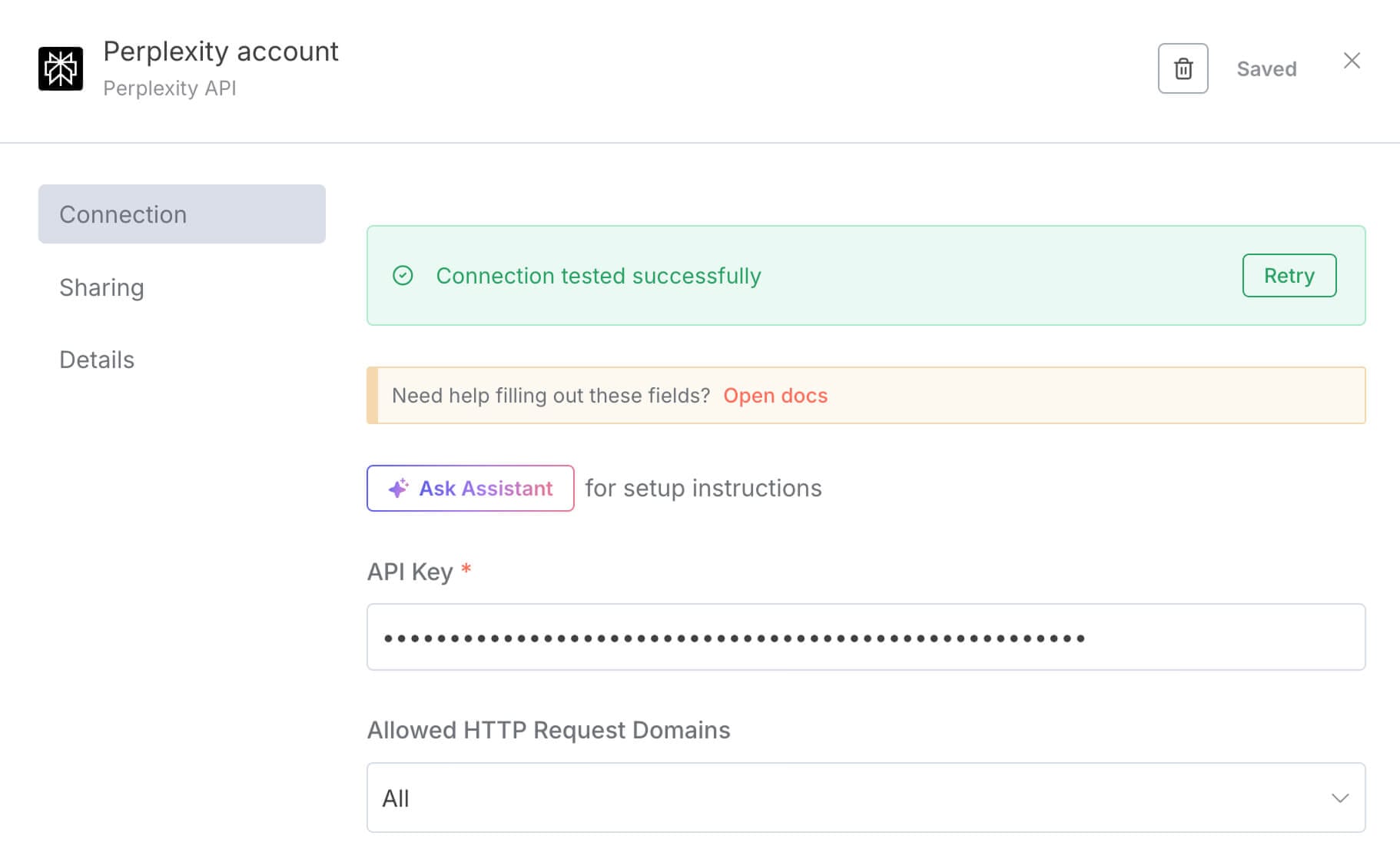API Connection test successful