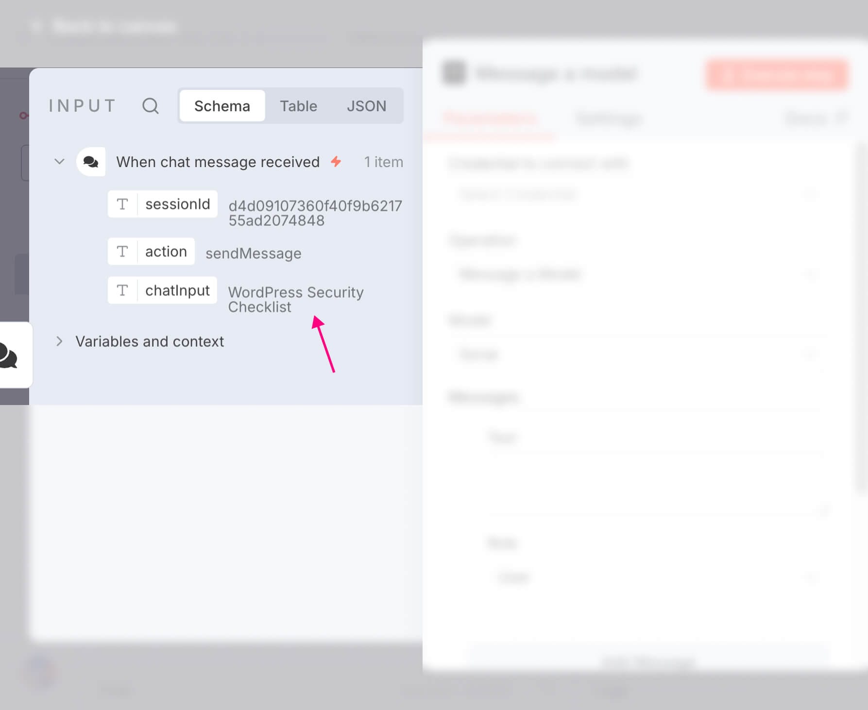 Input portion of the node configuration popup