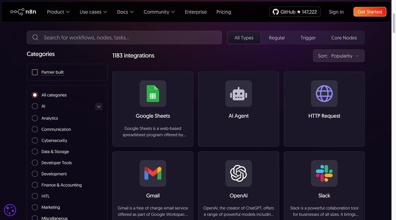 n8n integrations list