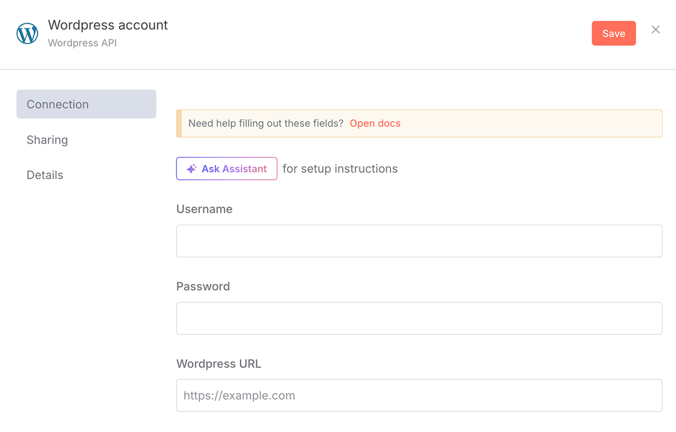 n8n asking for username and password of our WordPress site