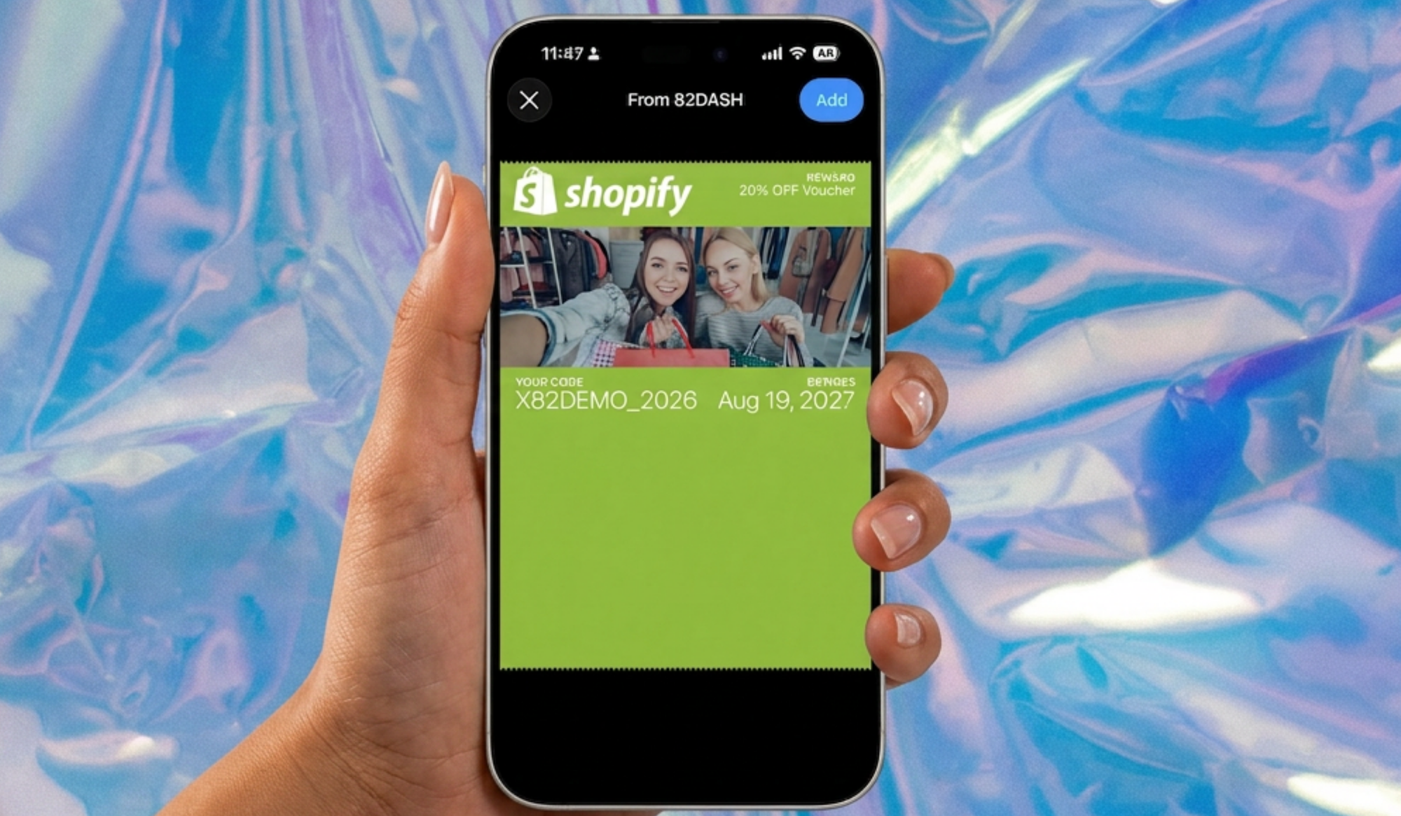 Apple and Google Wallet passes displayed on a smartphone for a Shopify store