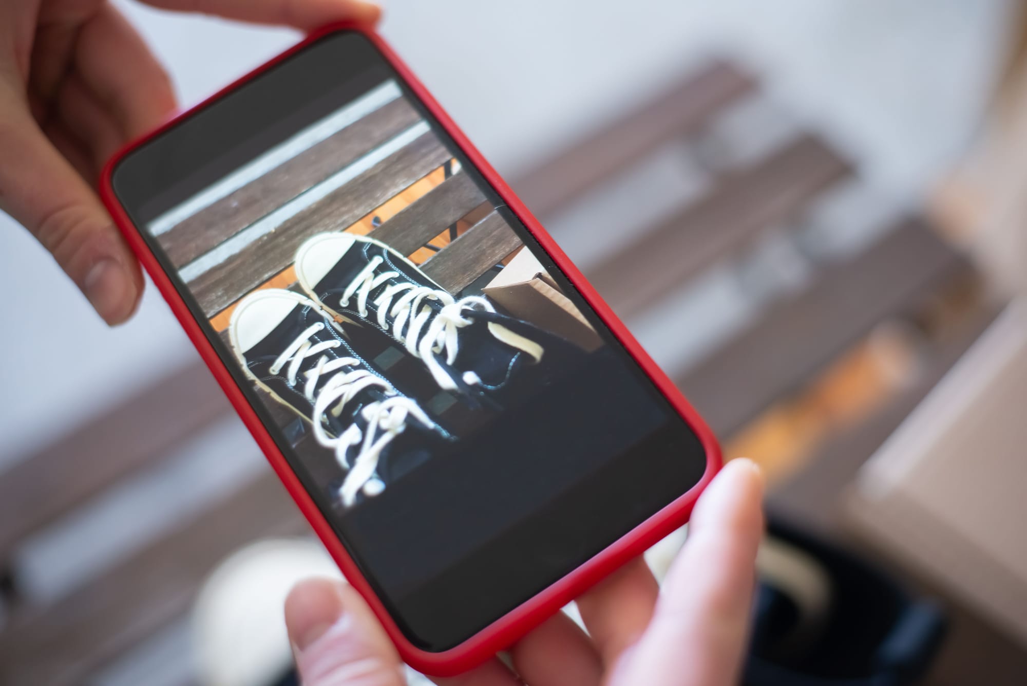 QR code scavenger hunt: a single QR code on a table talker beside a phone showing the list of photo prompts