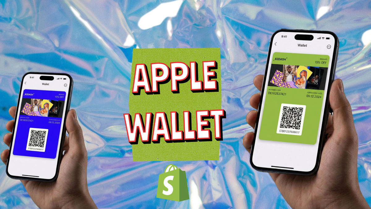 iPhone displaying a Shopify brand loyalty card in Apple Wallet — one-tap install, no app download