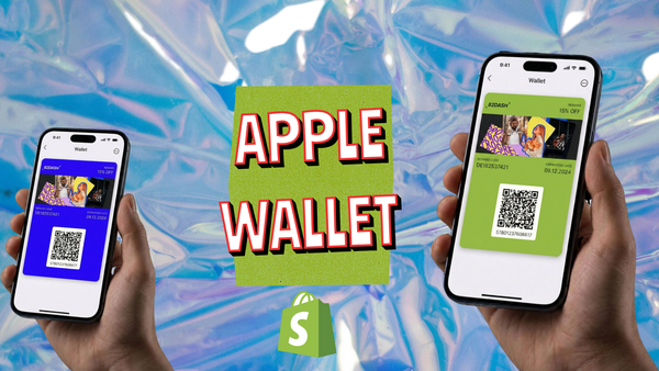 iPhone displaying a Shopify brand loyalty card in Apple Wallet — one-tap install, no app download