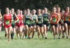 Members of the Colony Knights varsity cross-country running team leave in a pack at the start of the Palmer Invitational earlier this month. The Colony girls' team boasts the most veterans in