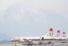 A 215T aircraft, commonly referred to as a ‘scooper,’ takes off Thursday from the Palmer Airport enroute to the fire burning in the Kenai National Wildlife Refuge. The three air tankers in th