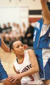 Houston’s Lashawna Lee looks for an open teammate during the Hawks’ game against the Cordova Wolverines at Houston High School earlier in the season. ROBERT DeBERRY/Frontiersman.com
