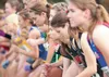 Wasilla Warriors Peggy Mathis, Mariah Burroughs, Alex Mathis and Riley Burroughs line up for the start of the ASAA/First National Bank State Cross-Country Running Championships at Bartlett Hi