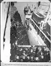 Matanuska colonists pack onto the St. Mihiel, one of the ships
that carried colonists from Seattle and San Francisco to Alaska.
Thousands of well-wishers saw them off, with ticker tape stream