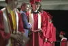Wasilla High School principal Jason Marvel shakes the hand of graduates as they cross the stage during the school's 2024 graduation ceremony Thursday, May 16, 2024, at the Menard Center. Jere