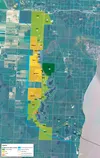 This map shows where right of way would sit along a road connecting the proposed Knik Arm bridge with either Burma or Point MacKenzie roads. Yellow parcels are undecided about granting right 