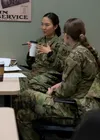 First-term officers partake in a discussion during the First-Term Officer Course at Joint Base Elmendorf-Richardson, Alaska, Aug. 30, 2022. FTOC is a two-day, volunteer-led course that provid