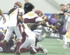 ROBERT DeBERRY/Frontiersman Arctic Predator Monty Purvis is
tackled during the fourth quarter of Sunday’s game against the
Yakima Valley Warriors.