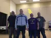 Teeland raised more than $700 for the Heavenly Hats Founration and as promised, from left, Michael McCaulley, Jason Ross, Brad Bell and Ryan Engebretsen had their heads and beards shaved duri