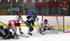 Colony's Aidan Finch puts a shot on the Wasilla net during a 6-0 win over the the Warriors Jan. 14, 2021, at the Brett Memorial Ice Arena. Courtesy of Bruce Eggleston/matususports.net