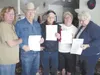 From left, Mid-Valley Senior Center residents Vickie Parsons,
her 93-year-old father, Walt Gooch, former Houston city councilman
Lee Himes, neighbor Pat Buchanan and Mid-Valley board candidat