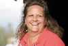 Myrna Sands, manager of North Star Speedway, welcomes race fans
to the track Saturday night. Photo by AMY MENEREY/Frontiersman.