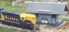 The Alaska Railroad pulls into the Cache Creek Valley Railroad
depot in Karin Schwarzer's Palmer garden. Photo by CASEY
RESSLER/Frontiersman.