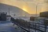 A walkway leading into the school in Wales, Alaska, where a 24-year-old woman and her 1-year-old son were killed in an encounter with a polar bear, Jan. 17, 2023. A polar bear that killed a y