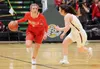 Wasilla senior Azlynn Brandenburg brings the ball down the floor during a loss to Dimond in the 4A girls state title game Saturday in Anchorage. JEREMIAH BARTZ/ Frontiersman