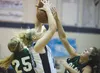 Colony’s Audrey Michaleson, left, and Sarah Brumbaugh, right, battle Soldotna’s Katelynn Kerkvliet for a rebound during Saturday’s game at the 2013 Northern Lights Conference Championships in