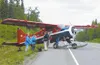 A DHC-2 Dehavilland Beaver airplane from Talkeetna Air Taxi made
an emergency landing Tuesday afternoon at Mile 130 Parks Hwy. Photo
courtesy of Brandon Crostick.