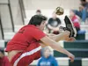 Wasilla High School junior Timmy Smith connects with the ball around the 81" height during Saturday's Mat-Su Native Youth Olympics Invitational at Colony Middle School. ROBERT DeBERRY/Frontie