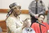 ROBERT DeBERRY/Frontiersman Terrell Houngue’s mother, Pamela
Williams, speaks Monday afternoon at the sentencing hearing for
Tommie Patterson. Patterson, 27, received 100 years in prison for
