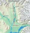 Courtesy illustration A new snowmachine trail marked in red
shows the 125-mile route from Big Lake to Denali National Park.