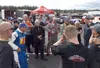 Retired NASCAR driver Ken Schrader (left) joins a prerace drivers meeting Saturday, June 30, at Alaska Raceway Park in Palmer. (Photo by Joey Klecka)