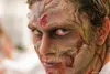 Palmer High School student Josh Lytle is made up as a zombie for the Zombie Apocalypse Haunted House Saturday at Sportsman’s Warehouse in Wasilla. The haunted house is a fundraiser for the PH