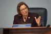 Senate Majority Leader Cathy Giessel, R-Anchorage, speaks at a news conference in March 2024.  Yereth Rosen/Alaska Beacon