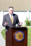 Gov. Mike Dunleavy, seen here during a press conference at Wasilla Middle School, announced his state budget vetoes June 28.