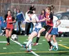 Palmer’s Shanara Acker and Kenai’s Allie Ostrander battle for the ball during Saturday’s game at Colony High School. ROBERT DeBERRY/Frontiersman.com