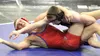 Wasilla's Dillon Simpson works to try to turn Anchorage Christian School's Shannon LeMay during a 126-pound match of the semifinal round of the Lancer Smith Memorial wrestling tournament Nov.