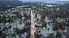 Juneau's 2024 Mendenhall Valley flood is seen from the air. Flood barriers have been installed since last year's flooding, but city officials are still asking for voluntary evacuations of the