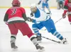 ROBERT DeBERRY/Frontiersman Palmer Moose Tyler Isaacs try to
maneuver past Wasilla's Chancie Hanson during the Curtis C. Menard
II Hockey Tournament Saturday.