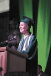 2011 Colony High School valedictorian Kelly Moran addresses the
graduating class during Tuesday's graduation ceremony at the Curtis
D.Menard Memorial Sports Center in Wasilla. (ROBERT
DeBERRY