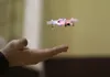 Fred Keller attempts to land a three-inch drone on the palm of Dale Wright's outstretched hand Friday at Teeland Middle School. Drone users were mostly taciturn about new regulations imposed 