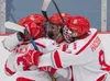 The Wasilla Warriors celebrate their first goal against Dimond. J. David McChesney/Frontiersman