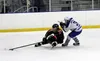 Houston forward Blake Rogers tries to maintain possesion of the puck and get past Palmer defenseman Nathan Appell during a 5-1 win over the Moose Monday, Jan. 22, 2018, at the MTA Events Cent