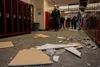 Governor-elect Mike Dunleavy tours Houston Middle School Dec. 1, 2018, to survey the damage following the earthquake that struck Southcentral Alaska Nov. 30. Courtesy of Tim Leach