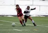 Dimond's Kaha Mateaki tries to get by Colony's Madison Elliott during a 3-1 win over the Knights Friday, April 6, 2018, at Colony High School. JEREMIAH BARTZ/ Frontiersman