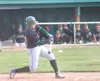 JEREMIAH BARTZ/Frontiersman Colony catcher Colter Peterson
drives a pitch into center field during the first inning of a 12-4
win over Palmer at Hermon Brothers Field on Saturday. Peterson is