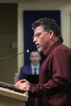 Todd Smoldon, a former teacher who now serves as the director of Gov. Mike Dunleavy’s Mat-Su office, spoke during the Mat-Su School District School Board meeting Wednesday in Palmer. Tim Rock