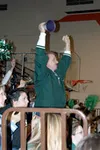 Colony High volleyball parent John Klapperich celebrates a
Knight point during Colony's 3-1 loss to Service in the 4A state
title game Saturday at West High School. Photo by JEREMIAH BARTZ/
F