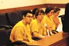 From left: Dominic Johnson, Bradley Renfro, Devin Peterson, Austin Barrett and Erick Almandinger sit quietly as Palmer Superior Court Judge Kari Kristiansen addressed multiple felony counts a